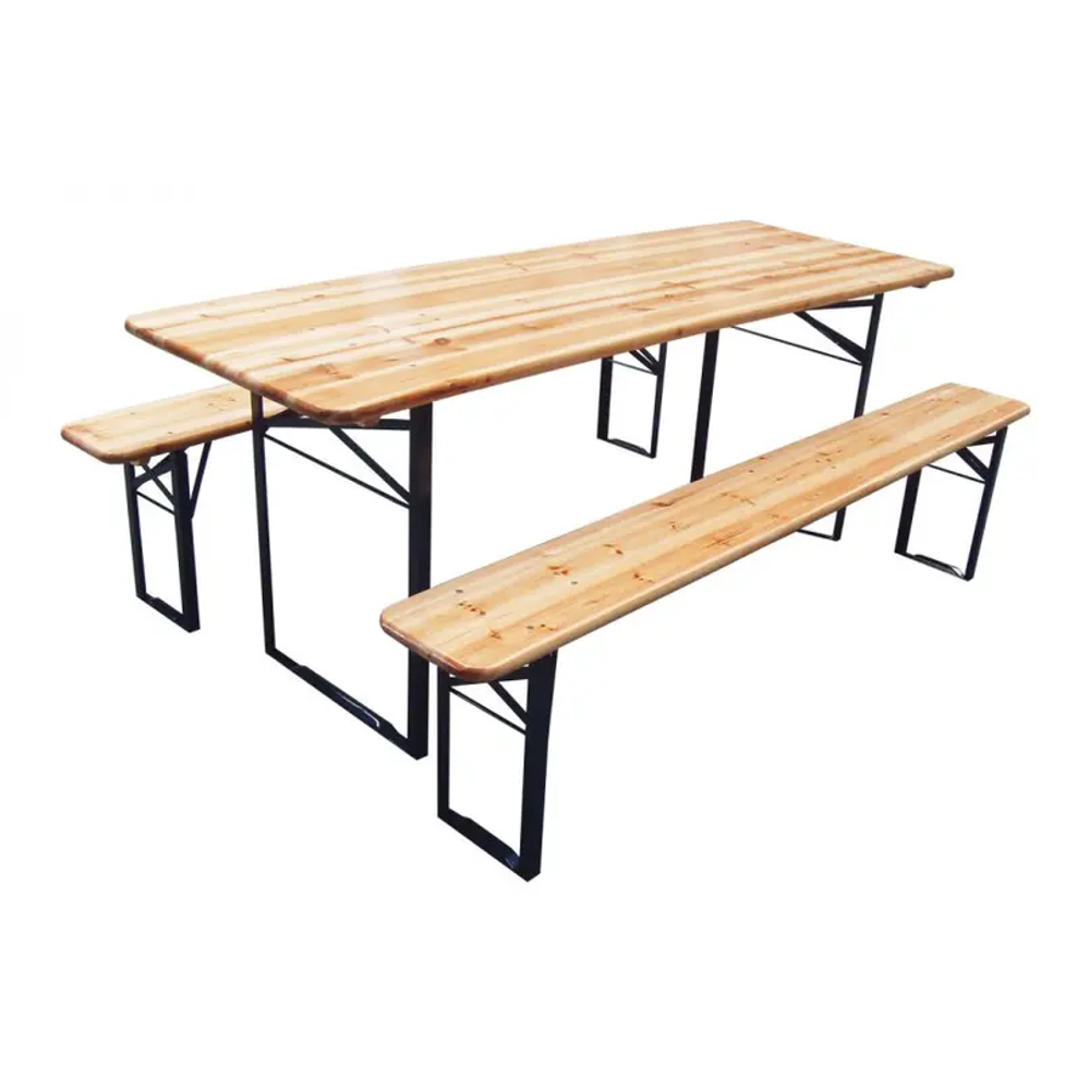 Stol i klupe drvene sa metalnim nosačima D180 x Š50 x V75 cm slika 1