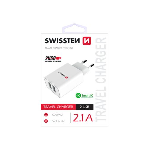 SWISSTEN punjač za AC220, 2xUSB, 2.1A, SMART IC, bijeli slika 1