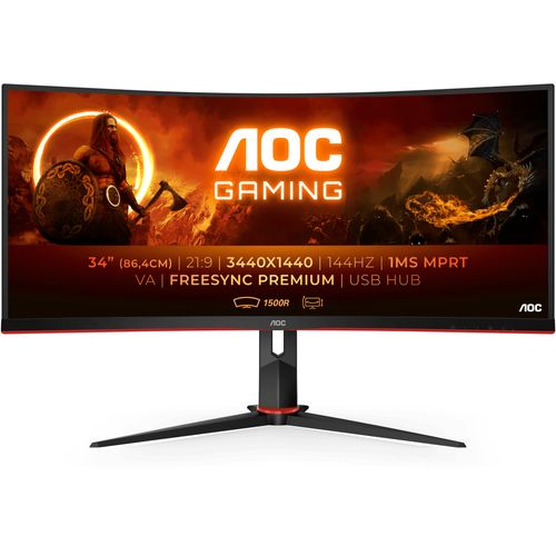 Monitor AOC CU34G2X BK 34" VA zakrivljen 21:9 3440x1440 144Hz 1ms MPRT HDMIx2 DPx2 USB freesync slika 1