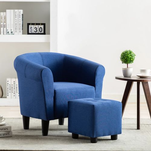 2-dijelni set fotelje i taburea od tkanine plavi slika 47