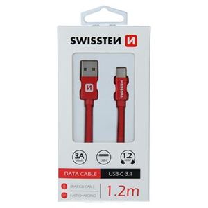 Data kabl tekstil USB na TIP C 1.2m crveni, SWISSTEN