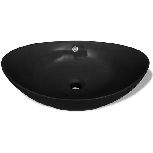Luksuzni keramički crni ovalni umivaonik sa preljevom, 59 x 38,5 cm slika 6