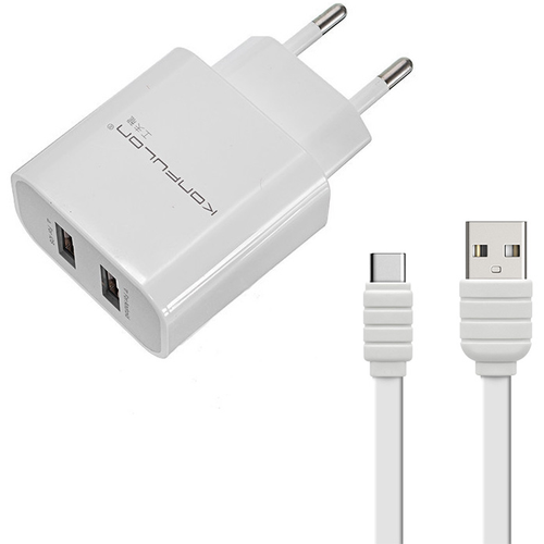 Kucni punjac KONFULON C18+S33A, 2xUSB, 2.1A sa Type C kablom beli 1m slika 1