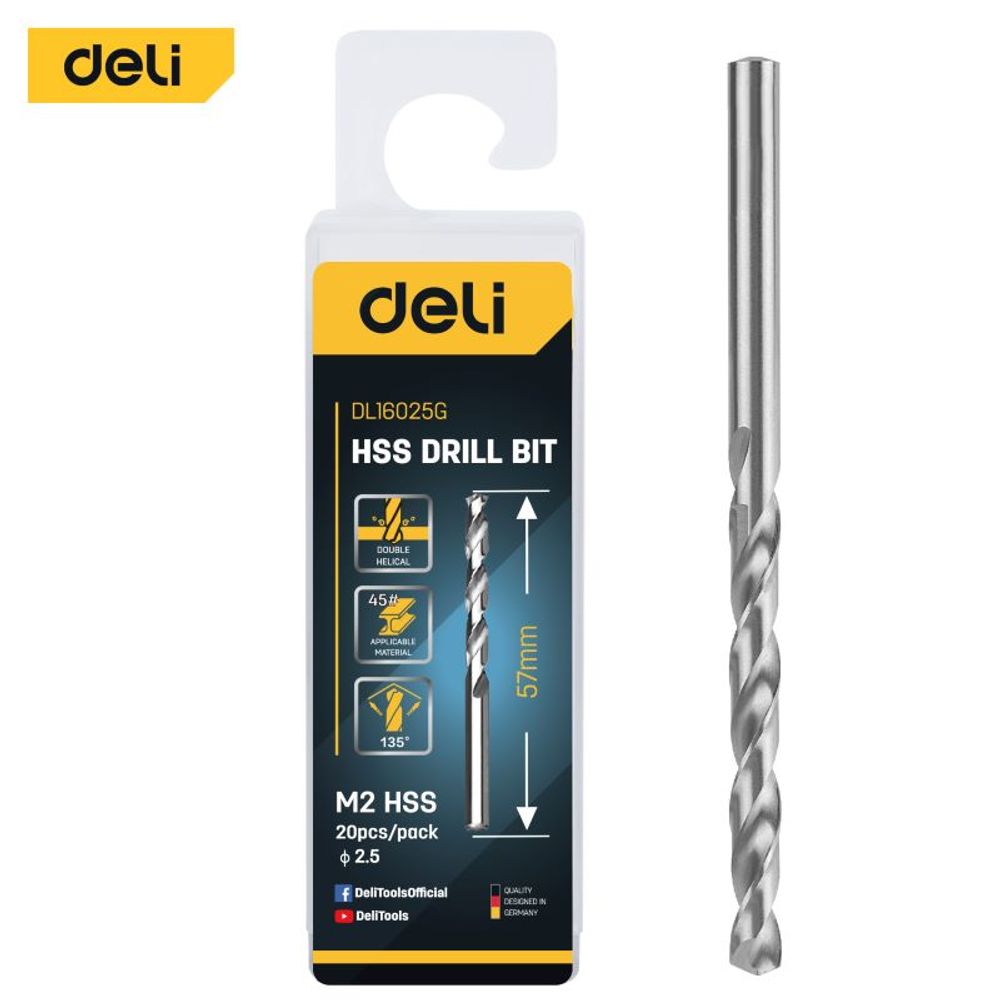 HSS Spiralna burgija za metal 2mm DELI EDL16020G slika 1