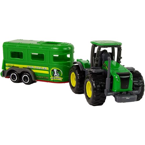 Zeleni traktor s prikolicom za prijevoz stoke slika 4