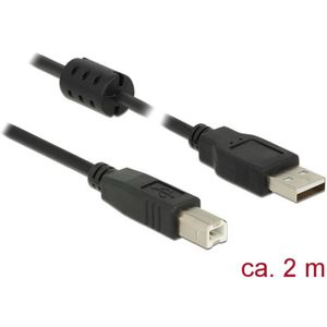 Delock USB kabel USB 2.0 USB-A utikač, USB-B utikač 2.00 m crna s feritnom jezgrom 84897