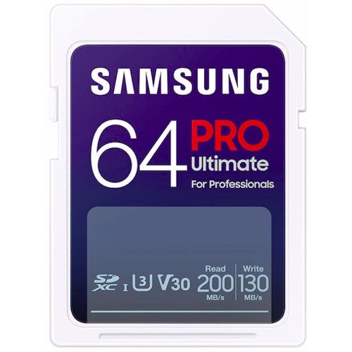 Samsung MB-SY64S/WW SD Card 64GB, PRO Ultimate, SDXC, UHS-I U3 V30, Read up to 200MB/s, Write up to 130 MB/s, for 4K and FullHD video recording slika 1