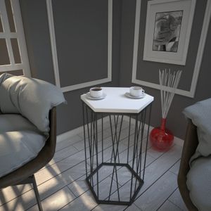 Cetrus Wood Bijeli Noćni Stolić sa Crnim Metalnim Nogama