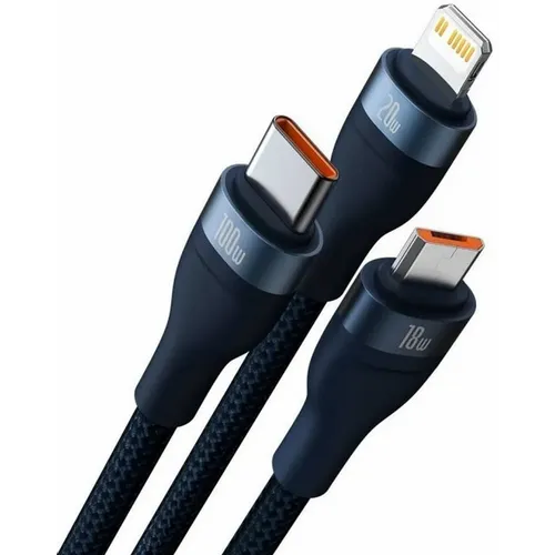 BASEUS USB kabel 3u1 Flash Series II USB A to Micro + Lightning 8-pin + Type C 100W 1.2m plavi slika 5