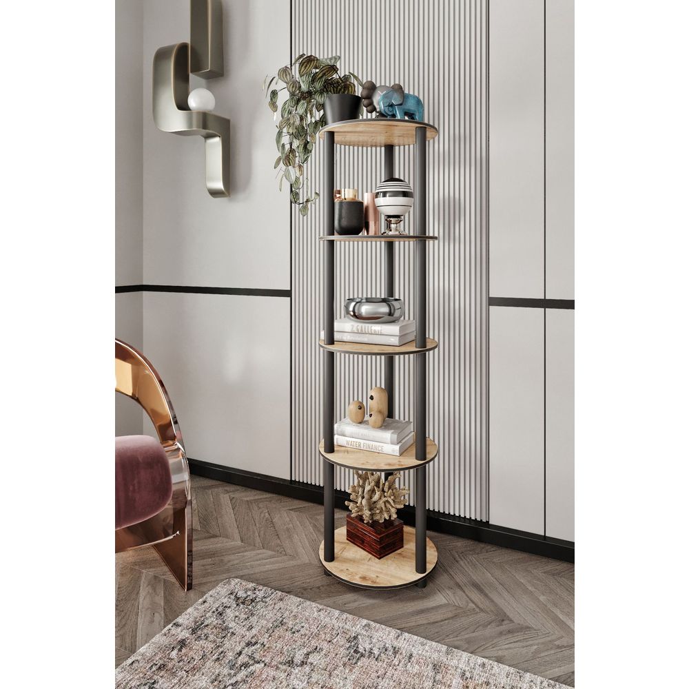  Bookshelf Bookcase 5 Tiers Round, colour Oak slika 1