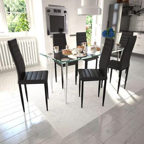 Komplet za ručak - Linijske stolice crne tanke 6 kom + stakleni stol slika 1
