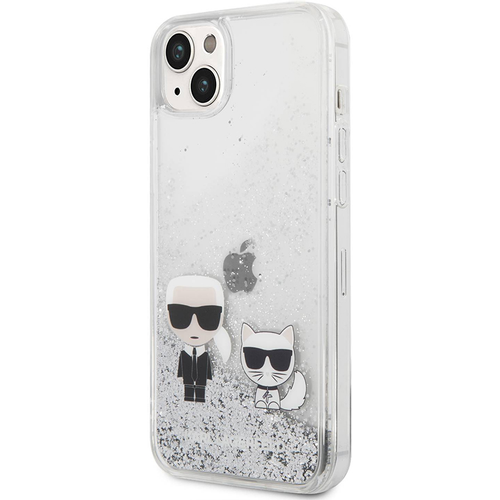 Maska Karl Lagerfeld Hc Liquid Glitter Karl&amp;Choupette za iPhone 14 Plus 6.7 srebrna(KLHCP14MGKCS) slika 1