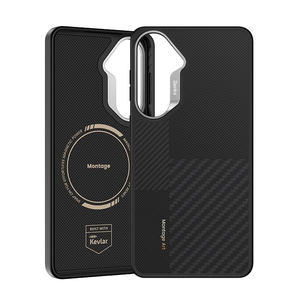 Benks Montage Magnetic Armor Pro Kevlar maska ​​s metalnim okvirom za Samsung Galaxy S26 crna slika 2