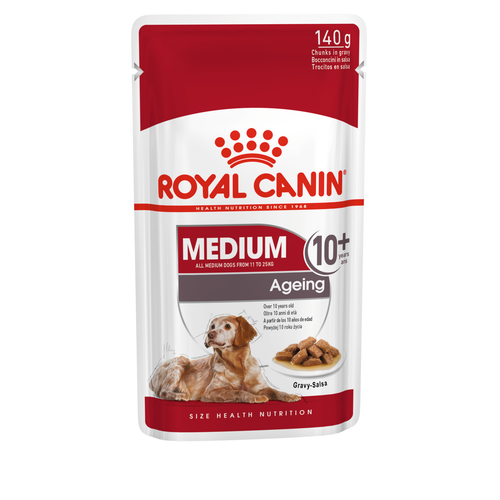 ROYAL CANIN SHN Medium ageing 10+ vrećice za pse, potpuna hrana za starije pse srednje velikih pasmina (od 11 do 25 kg), stariji od 10 godina, 10x140 g slika 1