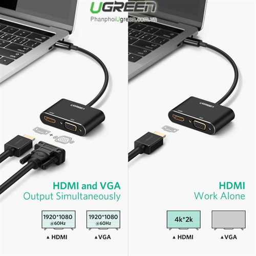 Ugreen USB-C na HDMI i VGA + PD adapter, sivi - u kutiji slika 3