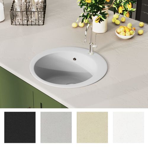 Granitni kuhinjski sudoper s jednom kadicom okrugli bijeli slika 12