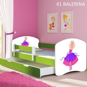 Dječji krevet ACMA s motivom, bočna zelena + ladica 140x70 cm - 41 Balerina