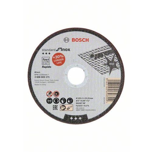  Bosch rezna ploča ravna Standard for Inox - Rapido 2608603171, WA 60 T BF, 125 mm, 22,23 mm, 1,0 mm slika 1