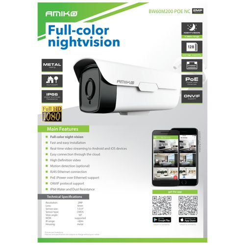 Amiko Home Kamera IP, 2MP, Color Night, SD ulaz, 6mm, IP66 - BW60M200 POE NC slika 3