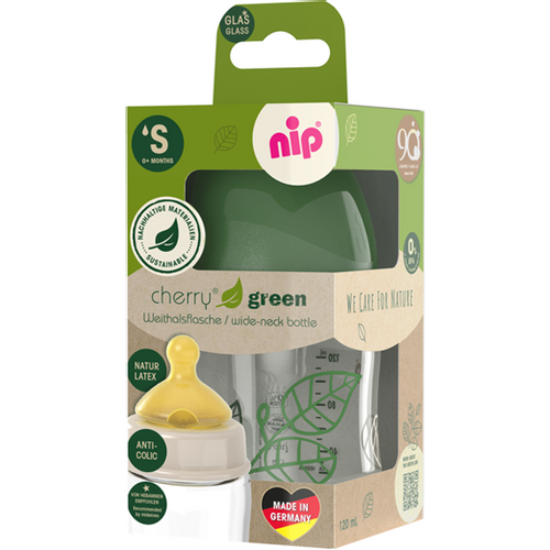 nip® Staklena flašica širokog grla Cherry Green 120ml 0m+, Green slika 4