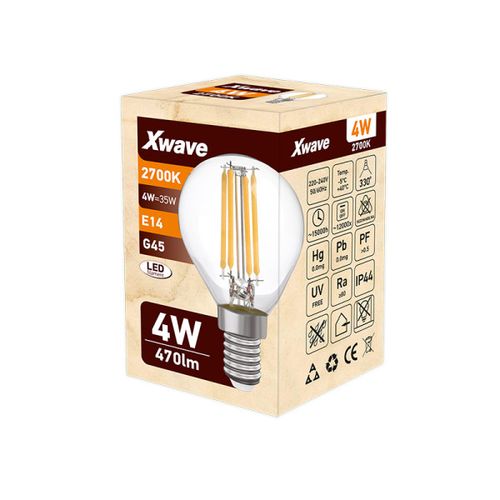 Xwave E14 4W SL-F-G4-2700K-C Filament Sijalica 2700K,G45,470Lm,Toplo Bela slika 1