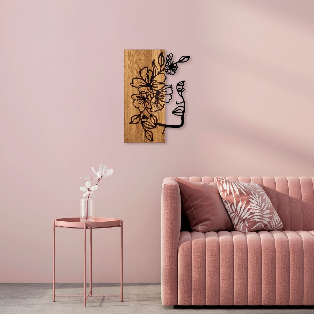 Dekorativni Drveni Zidni Ukras - Woman Floral Face - 372 Walnut u Crnoj Boji slika 2