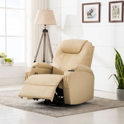 Električna ljuljajuća fotelja za masažu od umjetne kože krem slika 1