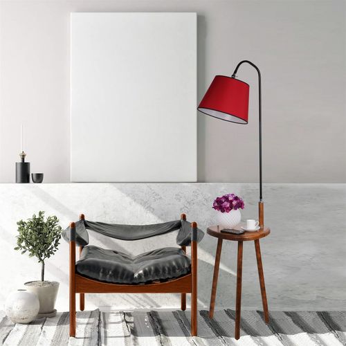 Demet Sehbalı Ahşap Lambader Ceviz Pramit Kırmızı Abajurlu Walnut Floor Lamp slika 1