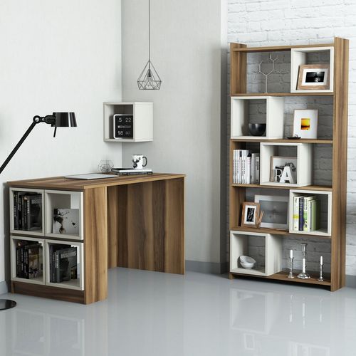 Woody Fashion Studijski stol i policu za knjige, Box - Walnut, Cream slika 1