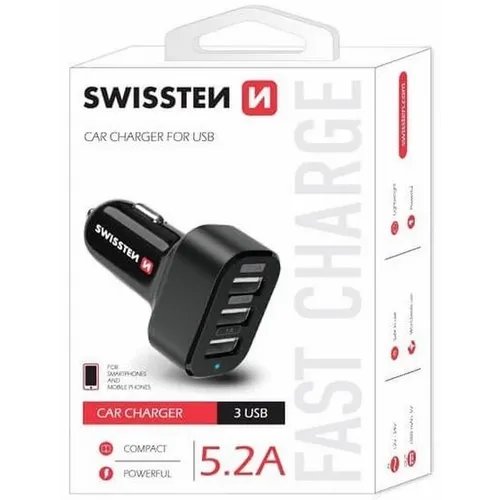 Swissten Auto punjač 3X USB 5,2A crna slika 2