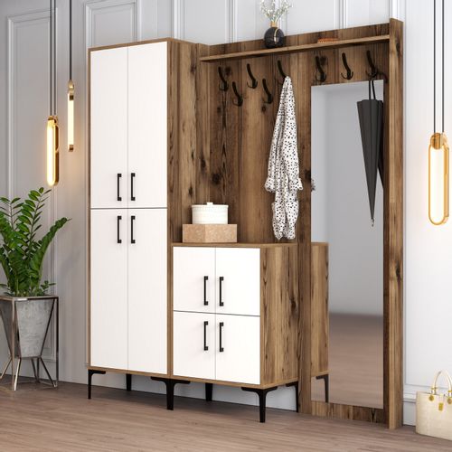 Woody Fashion Ormar za predsoblje, Berlin ABC - Walnut, White slika 2