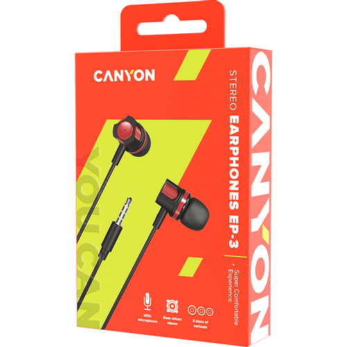 CANYON Stereo earphones with microphone, 1.2M, red slika 3