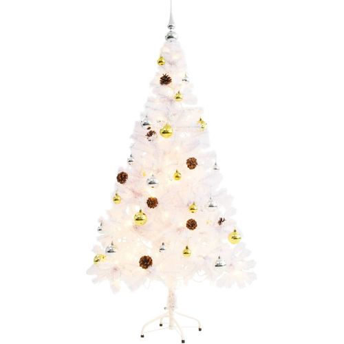 Umjetno božićno drvce s kuglicama i LED svjetlima bijelo 150 cm slika 6