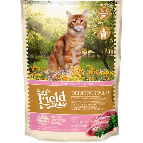 Sam's Field Cat Adult Delicious Wild sveža patka, voće i povrće, potpuna suva hrana za izbirljive odrasle mačke 400g slika 1