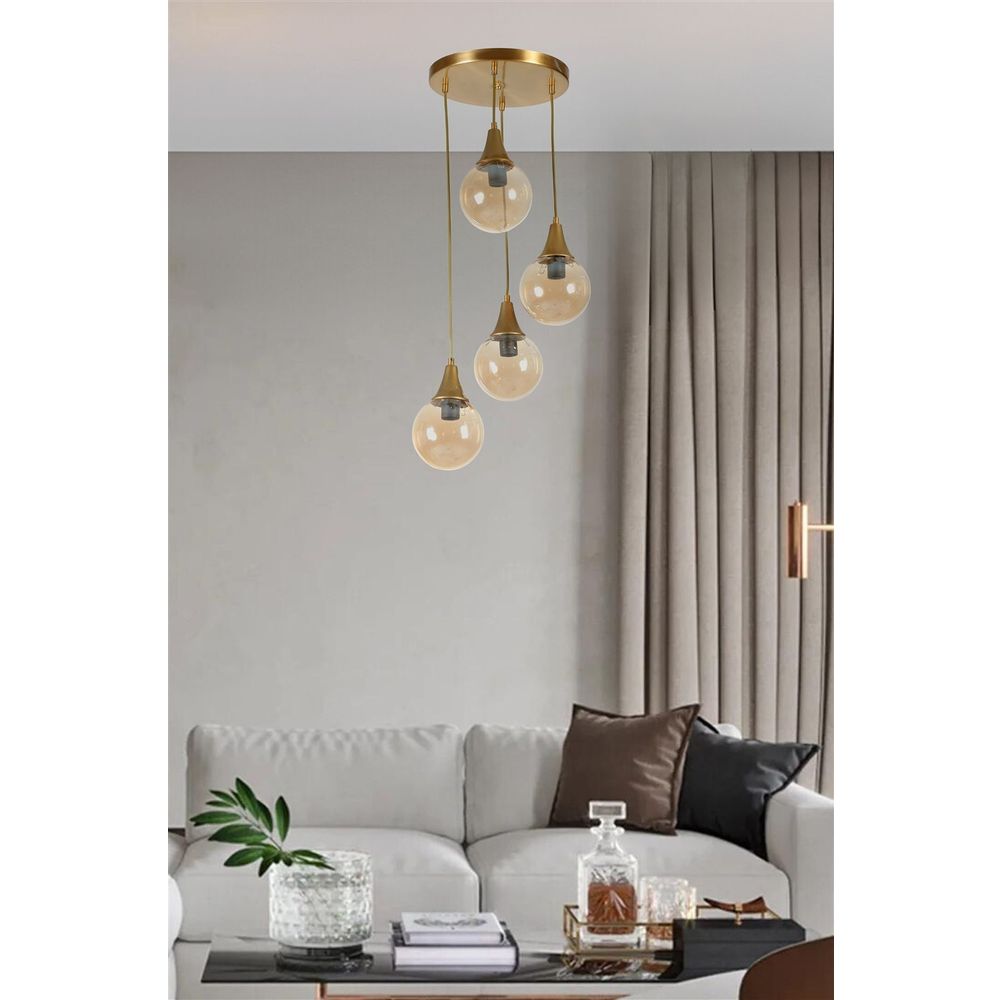 Afra 4 Lü Tepsili Eskitme Bal Camlı Sarkıt Amber Gold Luster slika 2
