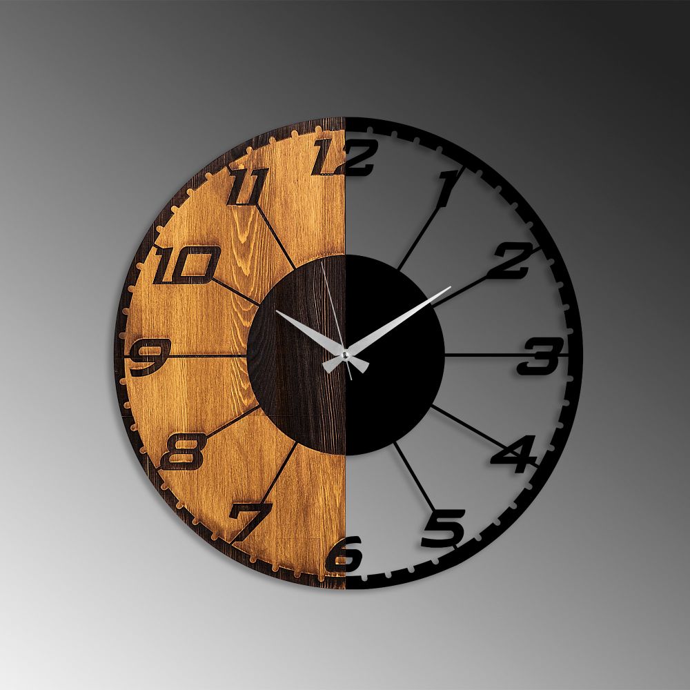 Decorative wooden wall clock Linear, colours: walnut, black slika 5