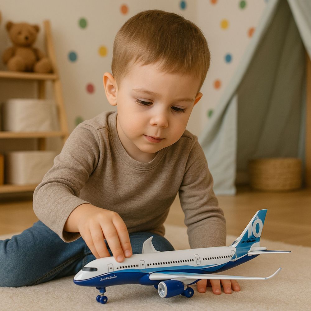 Putnički avion s povlačivim motorom, metalni, svjetla, zvukovi, 23 cm slika 5