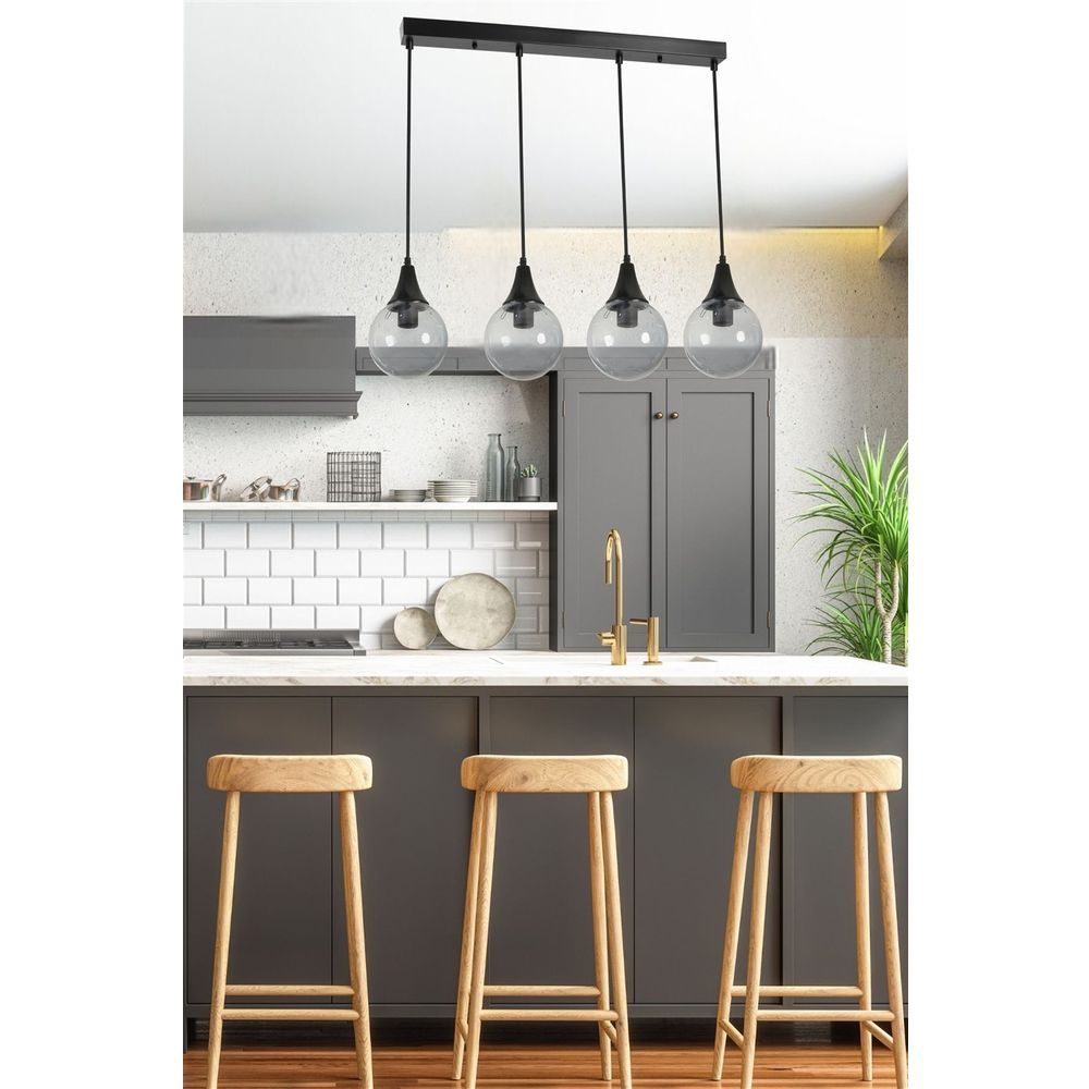 Afra 4 Lü Sıralı Siyah Füme Camlı Sarkıt Black Fume Chandelier slika 2