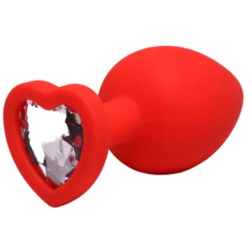 Veliki crveni silikonski analni dildo srce sa dijamantom slika 1