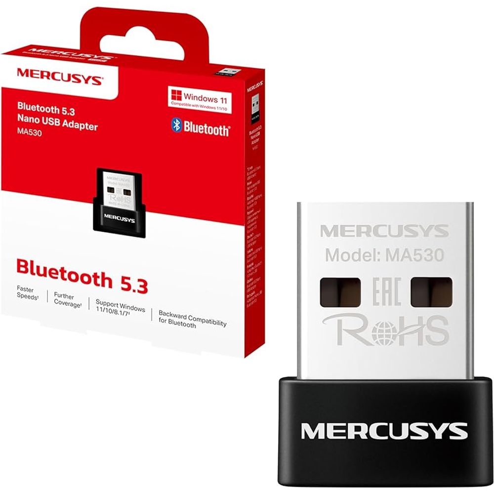 Mercusys MA530 Bluetooth 5.3 Nano USB Adapter, Bluetooth 5.3, Nano-Size, USB 2.0, Supported operating systems include Win 11/10/8.1/7, Work with devices supported the earlier Bluetooth version slika 1