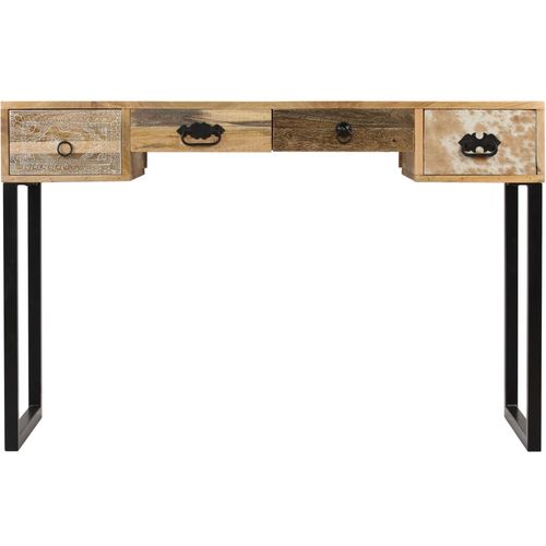 Radni stol od masivnog drva manga i prave kože 117 x 50 x 76 cm slika 2