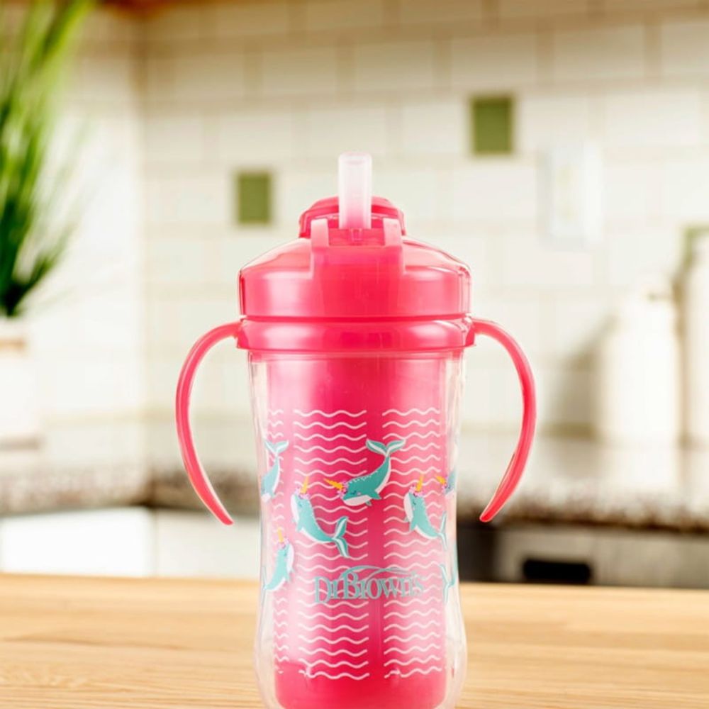 Dr Brown's Čaša za bebe sa slamkom 300ml Tc01201, Roza slika 2