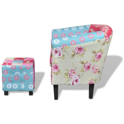 Fotelja od tkanine s osloncem za noge patchwork dizajn slika 4
