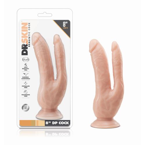 Dvostruki dildo Dr. Skin, 22 cm, boja kože slika 5