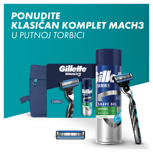 Gillette Mach 3 brijač + dopuna + Series Gel 200ml sa neseserom  slika 2