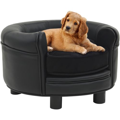 Sofa za pse crna 48 x 48 x 32 cm od pliša i umjetne kože slika 1