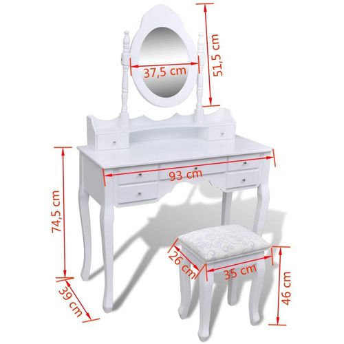 Toaletni stol s ogledalom i stolicom 7 ladica bijeli slika 2
