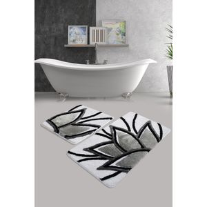 Lotus - Grey Multicolor Acrylic Bathmat Set (2 Pieces)