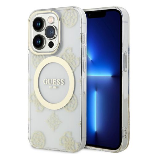 Guess Futrola za iPhone 14 Pro IML GLITTER PEONY GOLD TRANSPARENT MagSafe slika 1