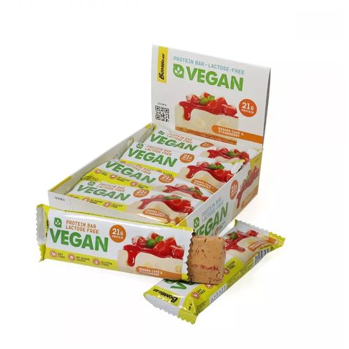 BOMBBAR Vegan proteinski bar Banana kolač sa jagodama 60g slika 1